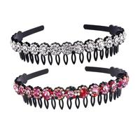 Beaupretty 2pcs Non-slip Teeth Comb Headbands Rhinestones for Women Face Wash and Hair Styling, Red and Pure White Hair Accessories for Girls and Women