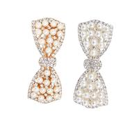 Beaupretty 2Pcs Pearl Bow Hair Barrettes Hair Clips for Christmas Gifts and School Rewards Silver Gold