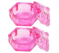 Beaupretty 2pcs Pink Crystal Glass Dappen Dishes with Lid for Acrylic Nail Liquid and Powder Durable Nail Monomer Bowls for Manicure Prevent Volatilization