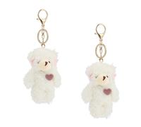 Beaupretty 2Pcs Plush Bear Key Chain Pendant with Gold Metal Ring, Cute Pink Heart Bag and Backpack Hanging Ornaments for Women’S Novelty Accessories