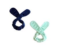 Beaupretty 2Pcs Plush Rabbit Ear Hair Hoops Soft Flexible Headwrap for Women Breathable Hair Accessories in Light Green and Navy Quick Dry and Comfortable for Face Washing and Makeup