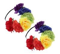 Beaupretty 2pcs Rainbow Rose Flower Hairband Elastic Rainbow Color Headband for Halloween Hair Wreath Festival Photo Props Hair Accessories