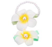 Beaupretty 2pcs Realistic Plumeria Flower Hairpin Hair Rings for Women Pearl Hair Accessories Wedding Bun Clips Ribbon Decor Tropical Style