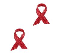 Beaupretty 2pcs Red Ribbon Brooch Pin with Rhinestone Alloy Breast Cancer Awareness Lapel Pin for World Aids Day Support Creative Symbol Badge for Sweaters and Clothing Accessories