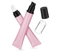 Beaupretty 2pcs Refillable Lip Gloss Tubes Matte Pink Black Ceramic Cap Travel Sample Containers for Skincare Makeup Precision Dispensing Squeeze Bottles