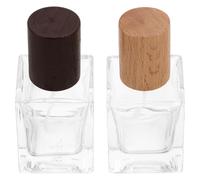 Beaupretty 2Pcs Refillable Spray Bottles with Stylish Wood Caps Square Glass Perfume Atomizers for Travel and Daily Use Compact and Lightweight Design
