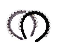 Beaupretty 2pcs Retro Pearl Hairband for Women Vintage Large Single Row Beaded Headbands in Black and Grey Elegant Hair Accessories for Weddings Proms Parties and Daily Wear