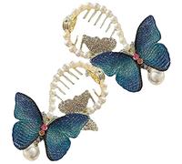 Beaupretty 2pcs Rhinestone Butterfly Hairpin Headdress for Women Bun Clip Pearl Stylish Hair Accessories for Ponytail