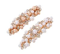 Beaupretty 2Pcs Rhinestone Hair Bun Clips for Women Claw Pins with Pearl and Flower Design Vintage Decorative French Barrettes for All Occasions and Hairstyles