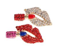 Beaupretty 2pcs Rhinestone Lipstick and Lips Brooch Pin Alloy Suit Jewelry Decorative Scarf and Hat Lapel Pins Clothes Accessories for Womens Coats and Dresses