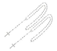 Beaupretty 2Pcs Rosary Necklaces with Beaded Cross Pendant Prayer Beaded Necklaces for Women Shower Festival Decoration and Worship