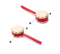 Beaupretty 2pcs Sheepskin Drum with Red Wooden Handle Traditional Chinese Shaking for Early Education Lightweight Musical Instrument to Develop Hand Eye Coordination and Listening Skills