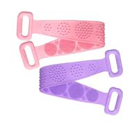 Beaupretty 2pcs Silicone Long Bath Scrubber Exfoliating Body Scrubber Towels with Hand Pull-Rings for Dead Skin Removal Back Shower Towel in Pink and Purple