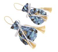 Beaupretty 2pcs Small Cloth Drawstring Bags for Wedding Favors Elegant Chinese Candy Pouches with Tassel Decor for Guests Jewelry and Bright Mermaid Blue