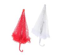 Beaupretty 2pcs Small Lace Umbrella for Wedding Photography Elegant Bride Parasol Long Handle Wedding Party Celebration Prop