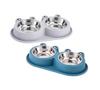 Beaupretty 2pcs Stainless Steel Pet Bowls with Anti-ant Base and Non-slip Bottom Raised Frog-shaped Feeding Dish for Puppies Dogs and Cats Water and Food Bowls for Active Pets