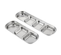 Beaupretty 2pcs Stainless Steel Pet Feeding Trays Set, Small 3-compartment and 4-compartment Multi-grid Fodder Plates, Suitable for Hamsters and Small Pets, Sturdy Non-toxic Fodder Bowls