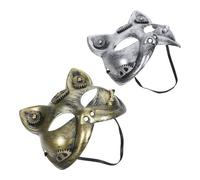 Beaupretty 2pcs Steampunk Cat Face Mask with Plastic Material, Unique Design Half Face Cyborg Venetian Mask for Cosplay and Party, Easy to Carry with Attention to Detail Random Color