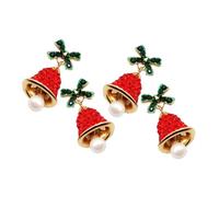 Beaupretty 2pcs Sterling Silver Christmas Jingle Bell Earrings with Bow Charm and Pearl Dangle for Women Holiday Party Seasonal Celebrations Festive Jewelry Gift