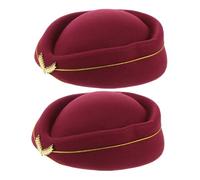Beaupretty 2pcs Stewardess Performance Hats Red Air Hostess Plane Caps for Women Airline Themed Events Band Uniforms Cosplay Accessories with Detailed Badge for Formal Occasions