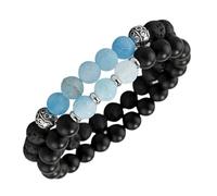 Beaupretty 2pcs Stone Beaded Bracelet Set for Men Women Ice Blue Natural Gemstone Jewelry Valentine for Couples Comfortable Wear Fashionable Accessories