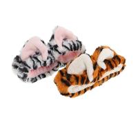 Beaupretty 2pcs Tiger Printed Fuzzy Hairband for Women Elastic Makeup Headband with Cute Animal Ears for Skincare Face Wash and Spa Days Yellow and White Patterns