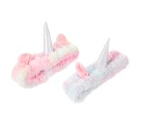 Beaupretty 2pcs Unicorn Headbands for Women, Makeup and Spa Facial Hairbands Unicorn Horn, Soft Skincare Headbands for Washing Face and Shower, Colorful Rainbow and Purple Set