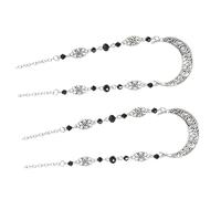 Beaupretty 2pcs Vintage Bridal Head Chain Hollow Moon Design, Black Crystal Beading Forehead Chain Hair Accessory for Wedding, Birthday, and Special Occasion Hair Decor