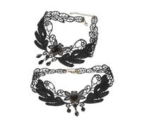 Beaupretty 2Pcs Vintage Lace Choker Necklace for Women Gothic Style with Rhinestones for Festivals Masquerades Halloween and Cosplay Events