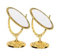 Beaupretty 2pcs Vintage Oval Double-sided Makeup Mirror Swivel Vanity Mirror with Glass and Abs Frame for Detailed Makeup Application and Grooming Retro Tabletop Dressing
