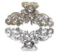 Beaupretty 2pcs Vintage Rhinestone Hair Clips for Women Girls Sparkly Clip Accessories for Weddings Parties Everyday Use Electroplated Non- Design Gold Silver
