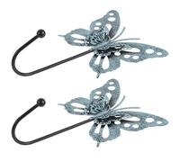 Beaupretty 2pcs Vintage Wall Mounted Metal Coat Hooks Blue Iron Hangers | Decorative Shabby Chic Insect Motif, Brushed Finish, Suitable for Towels, Robes, Jewelry, Room and Door Use