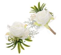 Beaupretty 2pcs White Rose Boutonnieres for Weddings Elegant Silk Flower Lapel Pins for Groom and Groomsmen Durable and Timeless Design for Formal Events and Ceremonies