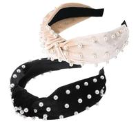 Beaupretty 2Pcs Wide-edge Pearl Hairbands for Women Velvet Knot Headbands Black Stylish Hair Accessories for Workout Work Travel Beach and Chic Hairbands for Bun Ponytail Chignon Hair