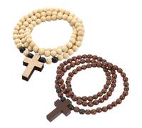 Beaupretty 2pcs Wooden Cross Pendant Necklace for Beaded Wood Jewelry Christian Accessory Natural Colors for Friends Personal Collection