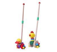 Beaupretty 2pcs Wooden Walker Trolley for Detachable Push Handle Cartoon Duck Chicken Design Early Childhood Walking for Color Recognition and Motor Skill Development