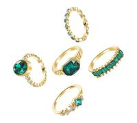 Beaupretty 2sets Vintage Ring for Women Rhinestone Geometric Eye Catching Finger Rings for Parties Weddings and Special Occasions 5pcs*2
