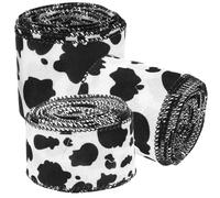 Beaupretty 3 Rolls Cow Print Grosgrain Ribbon Set with Wired Edge, Black and White Cow Pattern Satin Ribbon for DIY Crafts, Wrapping, and Sewing Embellishments - 4.5m Length, 40mm/50mm/63mm