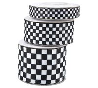 Beaupretty 3 Rolls DIY Decorative Black and White Plaid Polyester Ribbon Set for Wrapping, Craft Projects, and Bow Making - Includes 1cm, 2.2cm, and 3.8cm Wide Mini Ribbon Rolls for Present