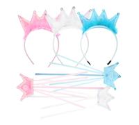 Beaupretty 3 Sets Fairy Princess Tiara and Wand Dress Up Crown Accessories for Birthday Holiday Party Role Play with Coordinated White Blue Pink Designs