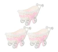 Beaupretty 3pcs Baby Shower Candy Baskets, Mini Stroller Shaped Basket Imitation Rattan Woven Candy Storage Holder for Wedding New Born Party Favors and Baby Shower Decor Pink