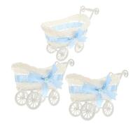 Beaupretty 3pcs Baby Shower Candy Baskets, Mini Stroller Shaped Basket Imitation Rattan Woven Candy Storage Holder for Wedding New Born Party Favors and Baby Shower Decor Blue