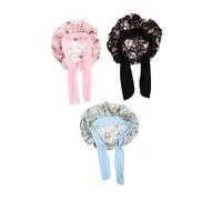 Beaupretty 3pcs Baby Sleeping Hats Breathable Satin Bonnet for Kids Hair Protection Soft Tie-up Caps Floral Pattern Set for Night and Bath Care