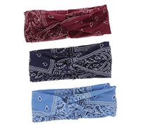 Beaupretty 3pcs Bohemia Wide Twisted Hairbands Set Elastic Flower Printed Head Wraps for Women Comfortable Non Slip for Yoga Running Sports Casual Wear Light Blue Burgundy