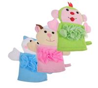 Beaupretty 3PCS Cartoon Bath Gloves for Bath Sponge and Washcloths Set Foaming Shower Exfoliating Mitts Comfortable Animal Bathing Gloves for in Blue Cat Pink Cow