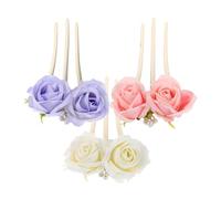 Beaupretty 3pcs Chinese Costume Hairpins Lightweight U Shape Peony Flower Hair Forks Traditional Vintage Updo Styling Tool for Women Elegant Secure Three-pronged Design