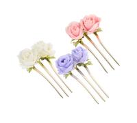 Beaupretty 3pcs Chinese Style Peony Flower Hairpins U Shape Hair Forks Lightweight Vintage Updo Chignon Pins for Women Traditional Hairstyle Accessories in Beige Pink Purple