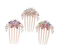 Beaupretty 3pcs Colorful Flower Hair Combs for Women Decorative Rhinestone Side Combs with Floral Design Bridal Hair Accessories for Bridesmaids Wedding Banquet Prom