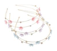Beaupretty 3Pcs Double Row Rhinestone Headbands Thin Crystal Floral Hair Accessories Lightweight Metal Hairbands for Women Parties Weddings in Purple Pink Blue