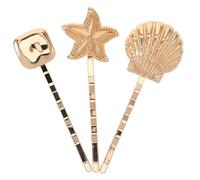 Beaupretty 3pcs Gold Seashell Hair Barrettes Set Mermaid Beach Hair Clips for Women Nautical Style